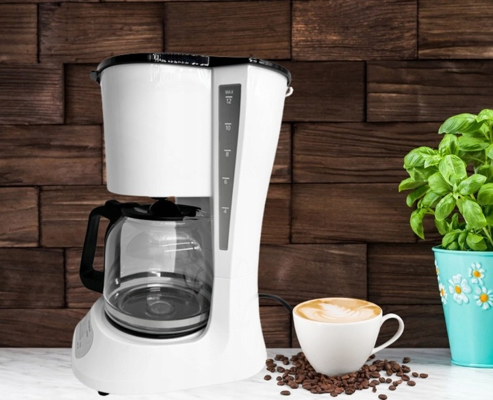 EKSPRES DO KAWY PRZELEWOWY KOMPAKTOWY QUIGG BIAŁY 1,5L 900W + TIMER