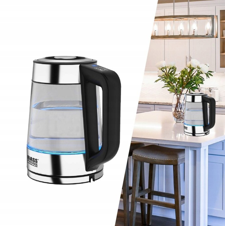 CZAJNIK ELEKTRYCZNY 1,7L 2200W REG TEMP 40-100°C SZKLANY BEZPRZEWODOWY