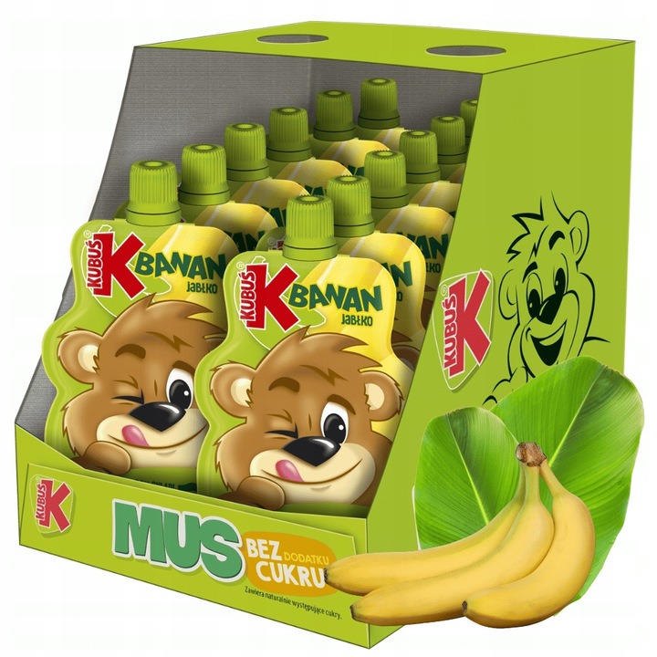 KUBUŚ Mus 100% Banan Jabłko 100 g x 12 sztuk DLA DZIECI