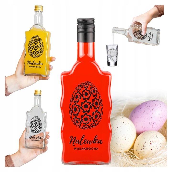 5x Butelki Szklane na WIELKANOC FALA 500ml z NADRUKIEM Na Likiery Nalewki
