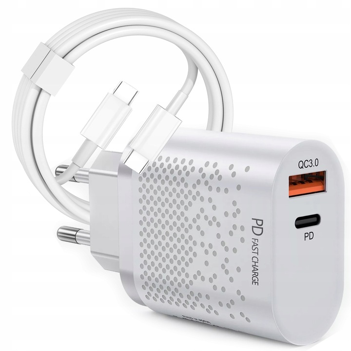 ZESTAW | SZYBKA ŁADOWARKA SIECIOWA USB TYPE-C + KABEL TYPE C | PD20W 3000mA