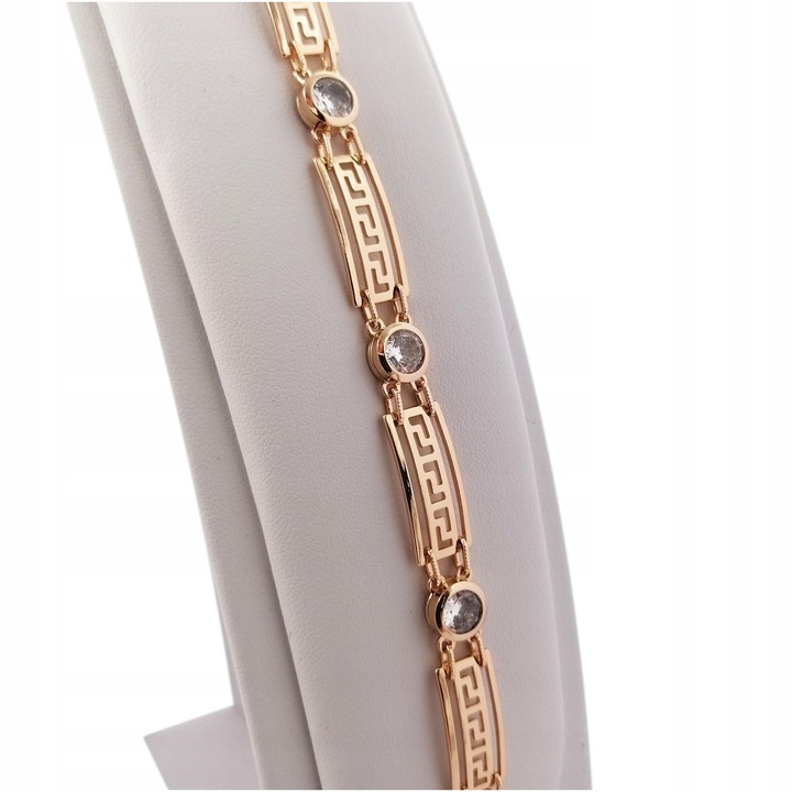 ZŁOTA BRANSOLETKA DAMSKA ZE STALI CHIRURGICZNEJ Z CYRKONIAMI GRECKA+GRATISY