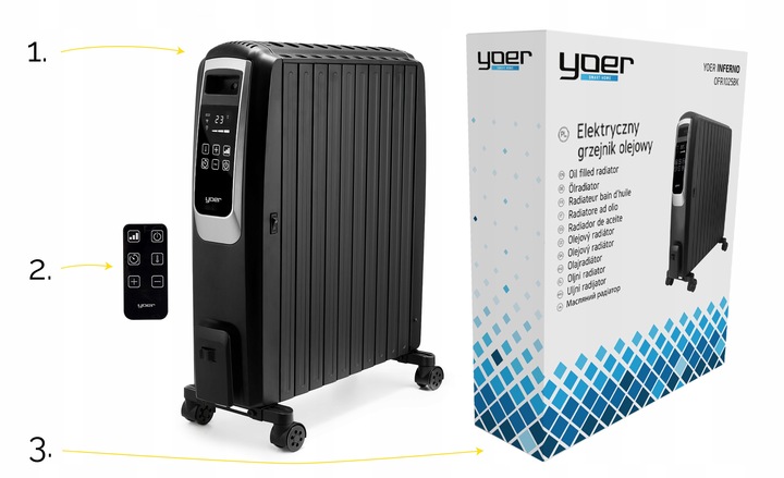 Grzejnik olejowy Yoer 2500W 10 żeberek +Timer +3 moce +Tryb
