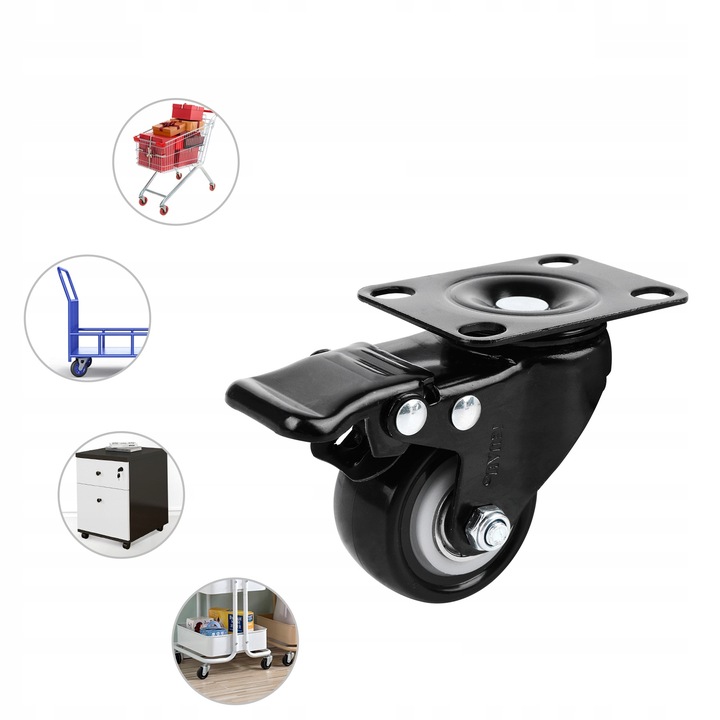 4× ZESTAW JEZDNY KÓŁKA OBROTOWE GUMOWE KOŁA ŁOŻYSKOWANE MEBLOWE 50mm