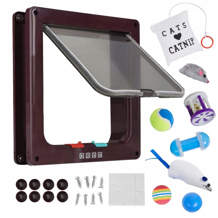 DRZWI Z KLAPĄ DLA KOTA/PSA BRĄZOWY M brąz