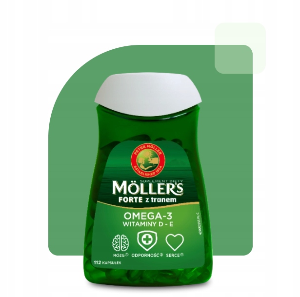 2x Möller’s Forte 112 kaps. TRAN odporność OMEGA-3 mózg serce WIT. D3 i E
