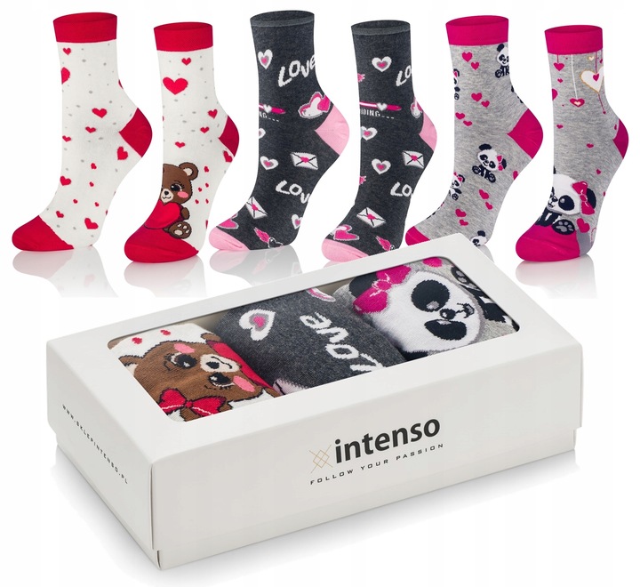 SKARPETKI DAMSKIE WALENTYNKOWE 3-PAK ZESTAW NA PREZENT DLA NIEJ WALENTYNKI