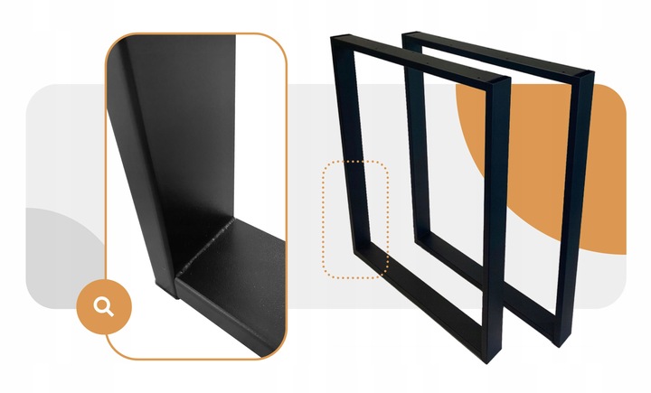 NOGI DO STOŁU BIURKA METALOWE CZARNE 50x72 CM PROFIL 6x2 CM LOFTOWE 2