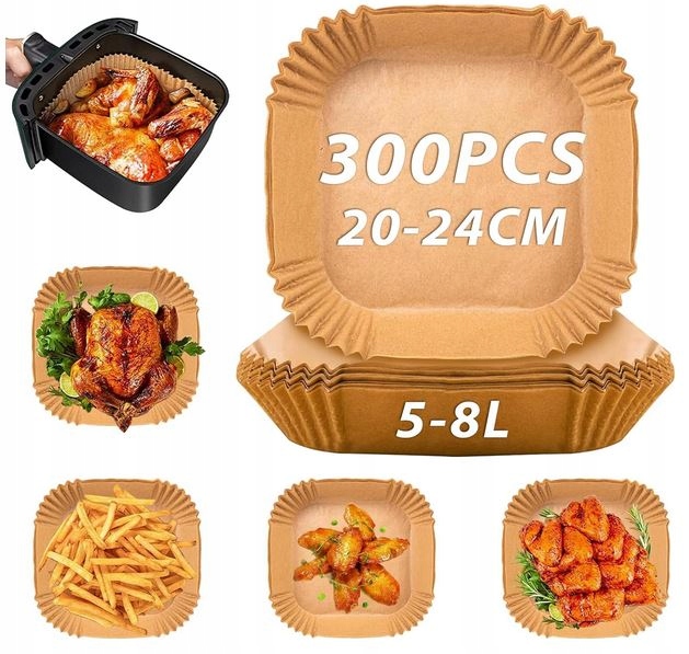 300x PAPIER DO PIECZNENIA WKŁADY AIRFRYER DO FRYTKOWNICY POWIETRZ 20x20 cm