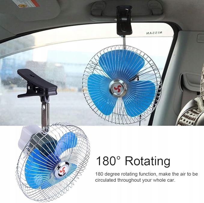 MOCNY WENTYLATOR WIATRAK SAMOCHODOWY 12V DO AUTA NA KRATKĘ KLIPS ŚRUBY