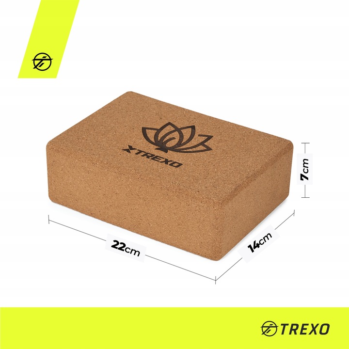 Kostka do jogi pilates TREXO korkowa TXO-B4Z077-NC NATURALNA TRWAŁA 22x14x7