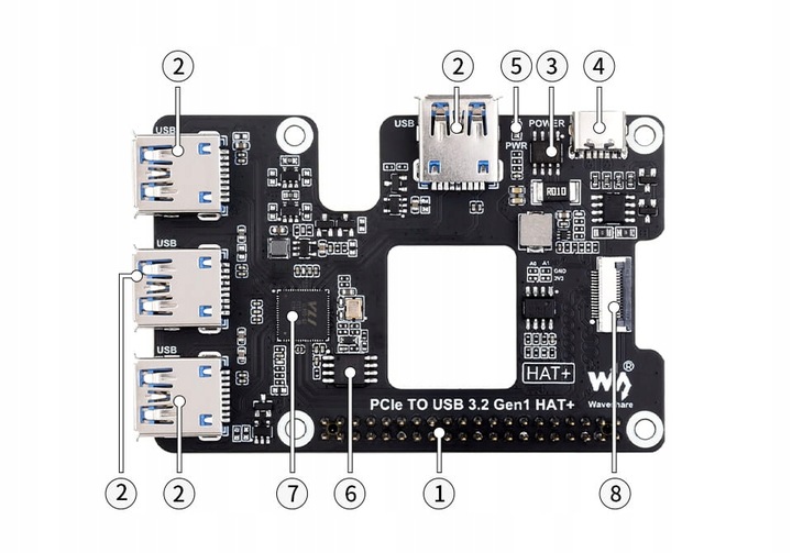 Rozszerzenie PCIe USB 3.2 dla Raspberry Pi 5, HUB PCIe na 4 x USB