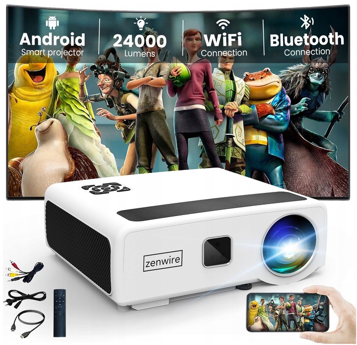 Projektor Rzutnik LED WiFi Android TV FULL HD 4K 24000lm 800 ansi Autofocus