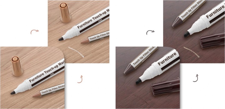 ZESTAW DO NAPRAWY PANELI MEBLI 27 sztuk MARKERY WOSKI + LAKIER UV