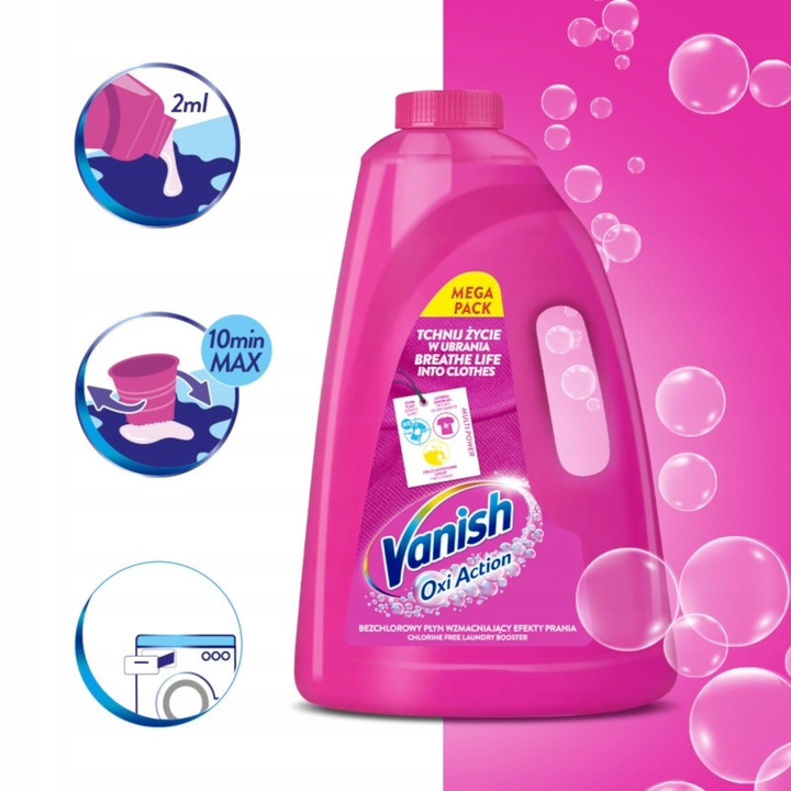 Vanish Oxi Action Pink odplamiacz w płynie do kolorowych tkanin 3 L
