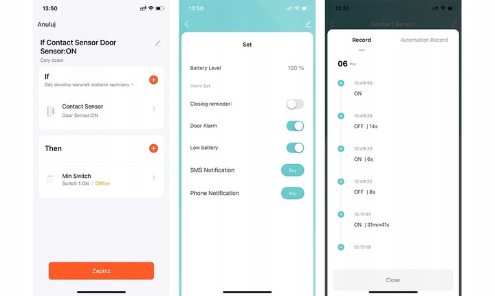 Czujnik Otwarcia Drzwi i Okna Smart ZigBee Tuya