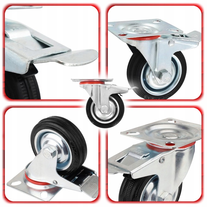 ZESTAW 4 SZT. JEZDNYCH KÓŁEK KÓŁKA 75MM OBROTOWE Z HAMULCEM Skrętne