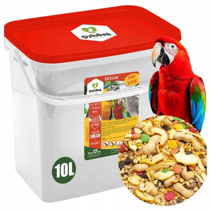 KARMA KOKTAJLOWA POKARM ZIARNO ORZECHY DLA PAPUG DUŻYCH I ŚREDNICH 10L