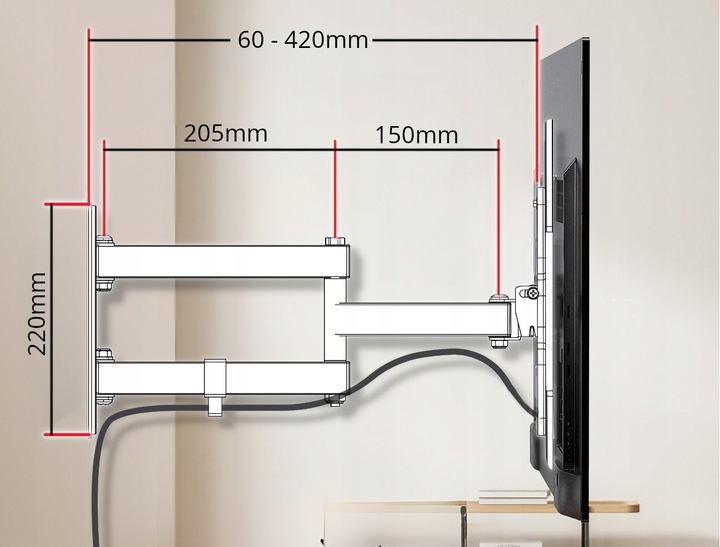 Uchwyt do Telewizora 17-55 cali Obrotowy Długie Ramię 42cm Wieszak TV