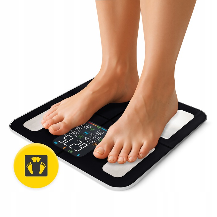WAGA ŁAZIENKOWA ANALITYCZNA ELEKTRONICZNA POMIAR TŁUSZCZU BMI SZKLANA