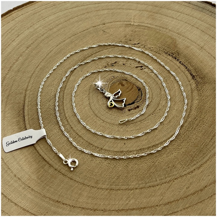 SREBRNY ŁAŃCUSZEK KOMUNIJNY I MEDALIK ANIOŁEK DLA DZIEWCZYNKI 925 + GRAWER