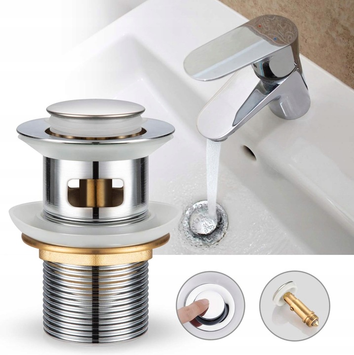 KOREK UMYWALKOWY KLIK-KLAK AUTOMAT z przelewem SREBNY DO UMYWALKI