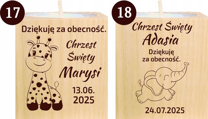 Podziękowanie dla Gości Komunia Chrzest piękny świecznik 10 szt grawer