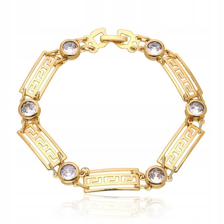 ZŁOTA BRANSOLETKA DAMSKA ZE STALI CHIRURGICZNEJ Z CYRKONIAMI GRECKA+GRATISY