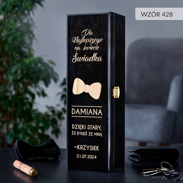 PODZIĘKOWANIE DLA ŚWIADKA PREZENT DLA ŚWIADKA DREWNIANA SKRZYNKA NA WINO