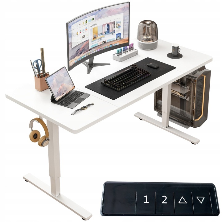 Biurko Elektryczne Podnoszone Białe 140 cm Regulowane NOWOCZESNE