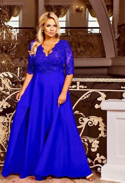 Krystal 3/4 ECRU DŁUGA SUKIENKA KORONKĄ ślubna 5XL