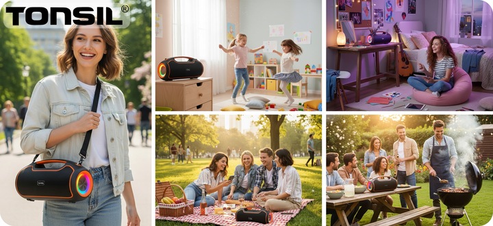 Głośnik Bezprzewodowy TONSIL BEAT 120W LED TWS Bluetooth AUX USB BT