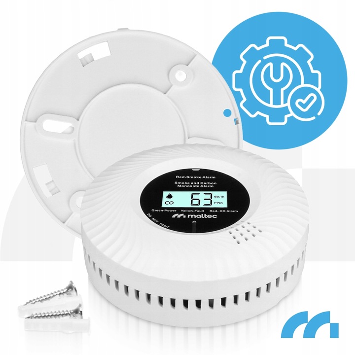 CZUJNIK CZADU I DYMU DETEKTOR TLENKU WĘGLA CERTYFIKOWANY ALARM 2w1 LCD