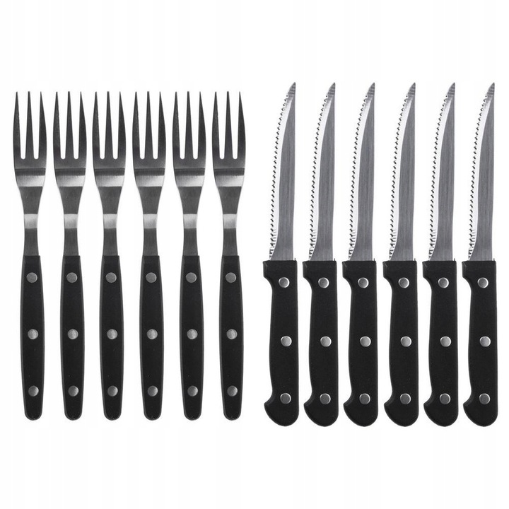 12x Sztućce DO STEKÓW burgerów pizzy mięsa grilla widelec nóż z ząbkami