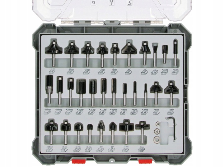 BOSCH ZESTAW 30 FREZÓW DO DREWNA chwyt 8mm