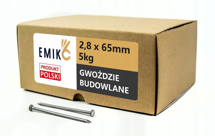 Gwoździe budowlane 2,8x65mm 2,5 cala Czarne Gładkie 5kg