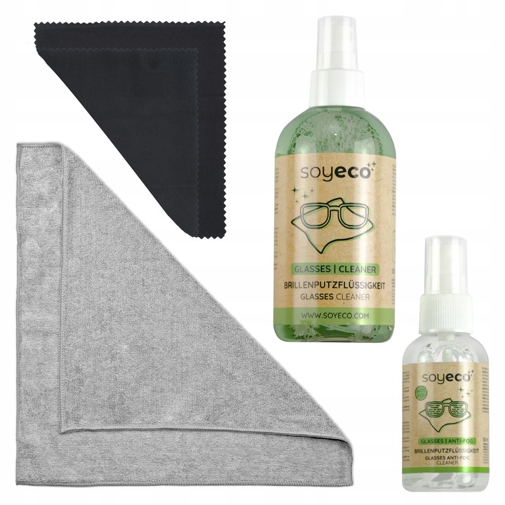 PŁYN DO CZYSZCZENIA OKULARÓW ZESTAW 4W1 Z MIKROFIBRĄ x2 + PŁYN