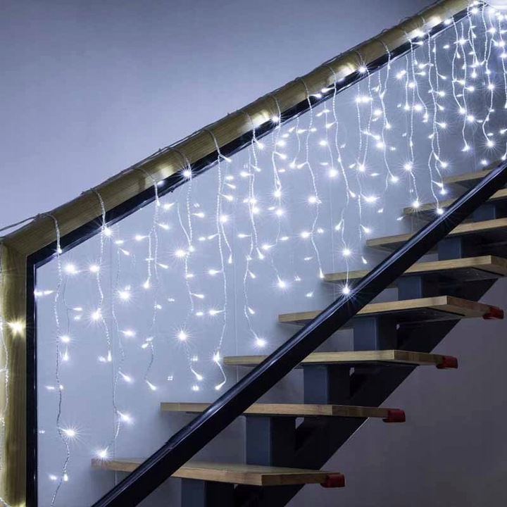 DŁUGIE SOPLE ZEWNĘTRZNE 300LED KURTYNA LAMPKI CHOINKOWE LED BIAŁY ZIMNY 12M