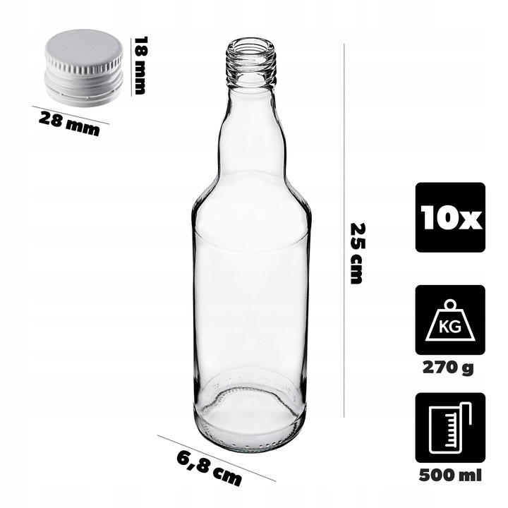 10 SZT BUTELKI MONOPOLOWE 500ML 0,5L Z ZAKRĘTKĄ NA BIMBER WÓDKĘ NALEWKI SOK