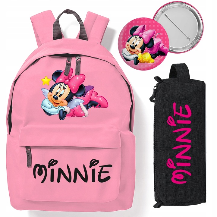 Zestaw Do Szkoły Czerwony Plecak + Piórnik + Pin MINNIE MOUSE Bajka Wzory