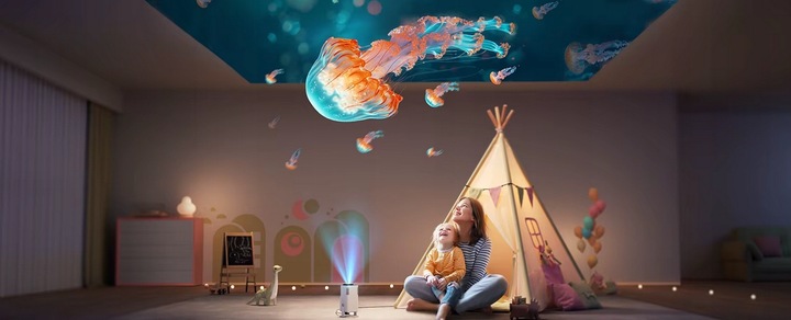 PROJEKTOR RZUTNIK ANDROID TV WIFI FULL HD PRZENOŚNY SMART GŁOŚNIK