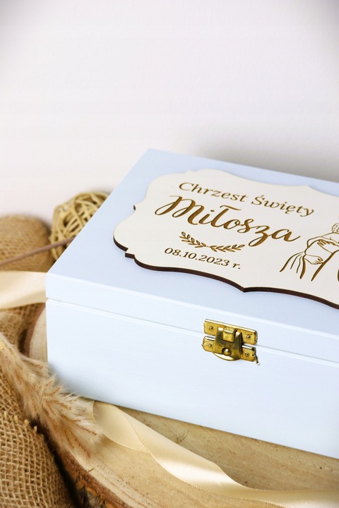 Pamiątka Chrztu Świętego Prezent na Chrzest z Grawerem BŁĘKITNE