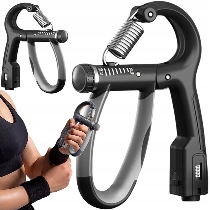ŚCISKACZ DO ĆWICZENIA RĄK DŁONI GRIPPER 10-100 kg z regulacją i LICZNIKIEM