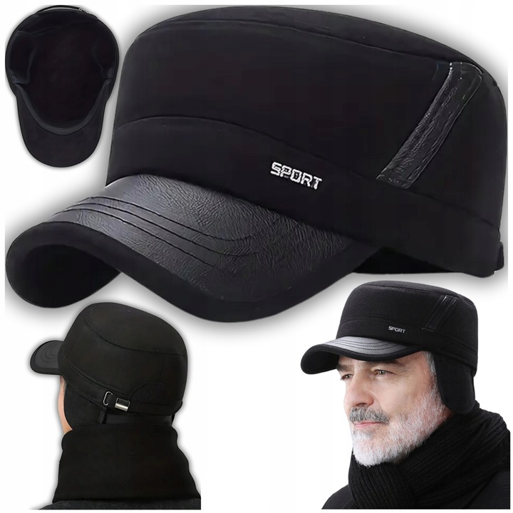 ZIMOWA CZAPKA Z DASZKIEM CHOWANE NAUSZNIKI CIEPŁA DLA STARSZEJ OSOBY