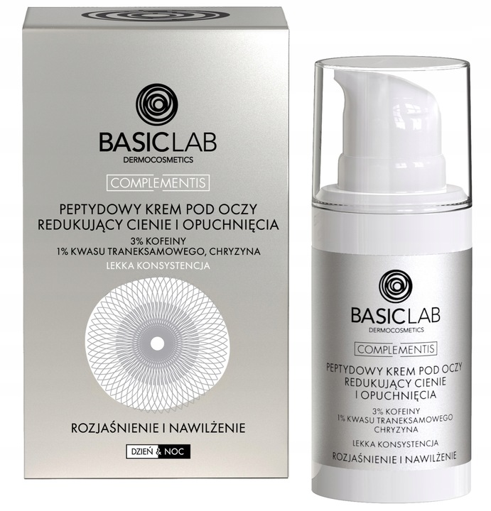 BASICLAB Krem Peptydowy pod Oczy 15ml z Kofeiną i Kwasem Nawilża i Odświeża