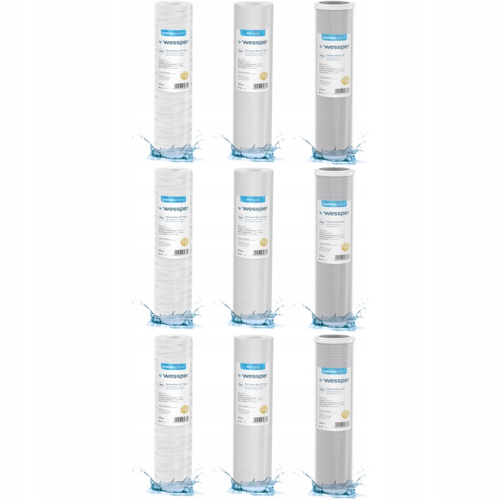 Filtr wkład do filtracji wstępnej 10 cali węglowy sznurkowy piankowy 9