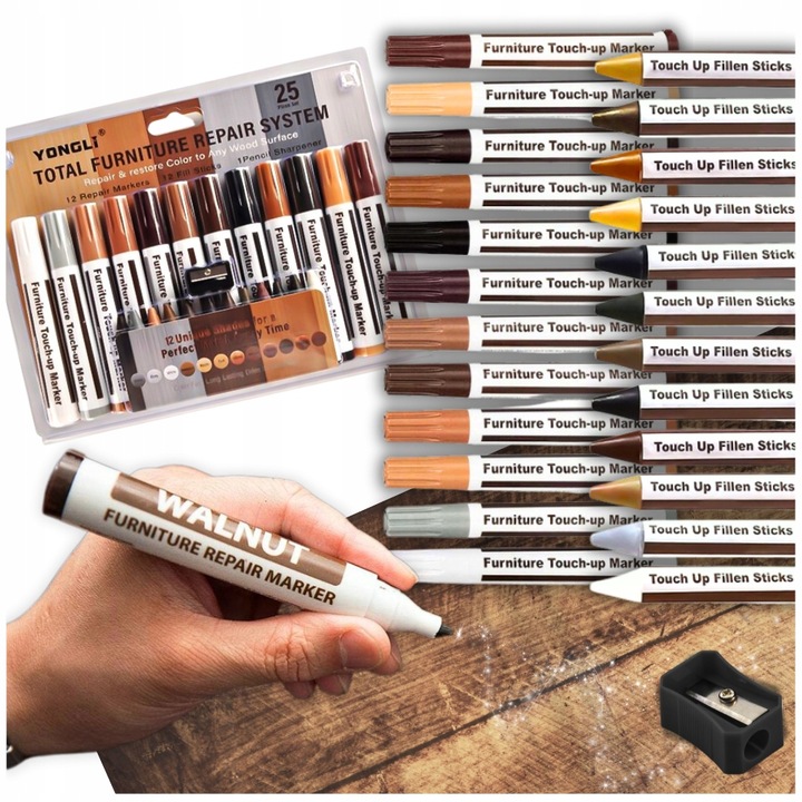 Zestaw 25 szt. naprawczy markery pisaki wosk do mebli paneli parkietu