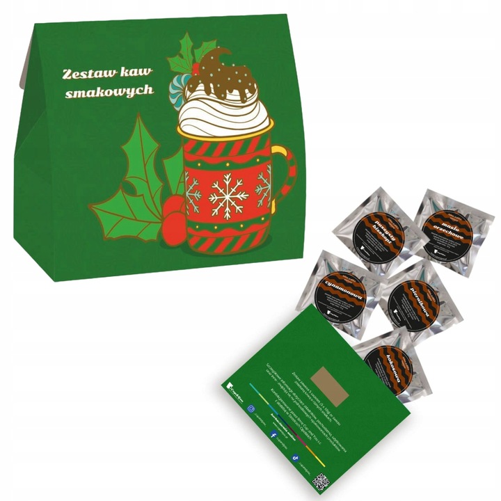 GOTOWY ZESTAW 5 SMAKÓW KAWY AROMATYZOWANE MIX PREZENT NA MIKOŁAJA GWIAZDKĘ