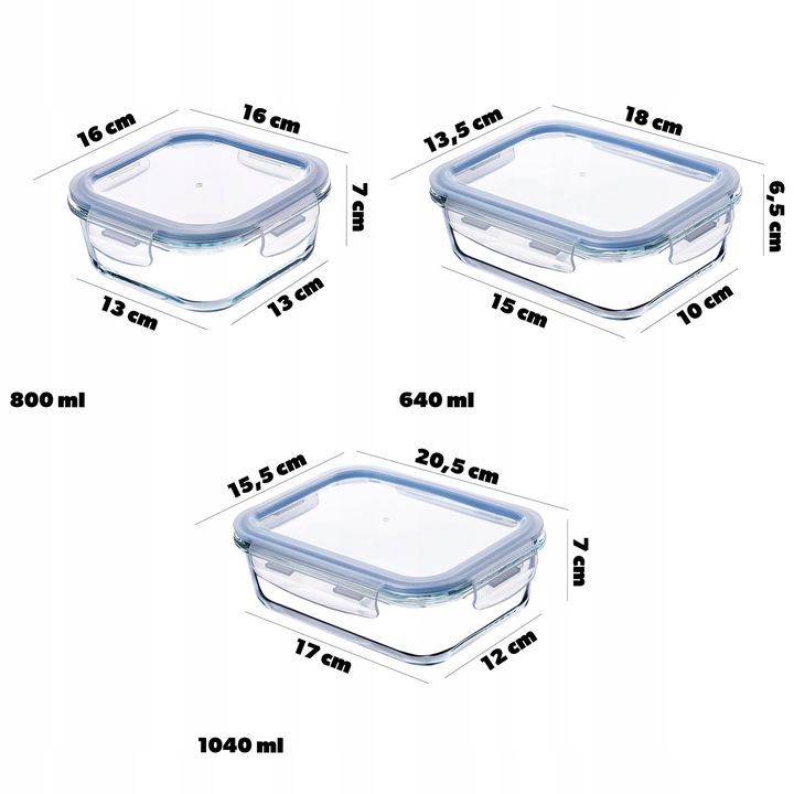 6x SZKLANE POJEMNIKI NA ŻYWNOŚĆ POJEMNIK LUNCHBOX DO LODÓWKI MIKROFALI