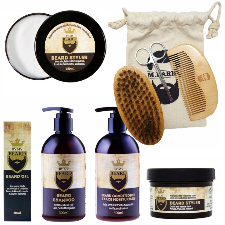Zestaw Kosmetyków do Pielęgnacji Brody z Kartaczem i Nożyczkami + ETUI
